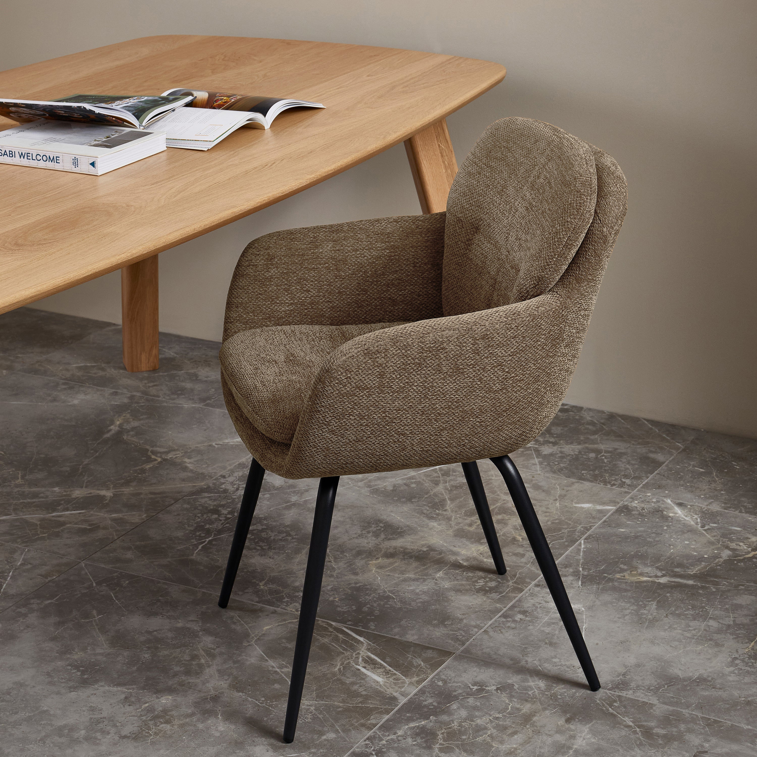 WOOOD Runa Eetkamerstoel Chenille - Donker Zand