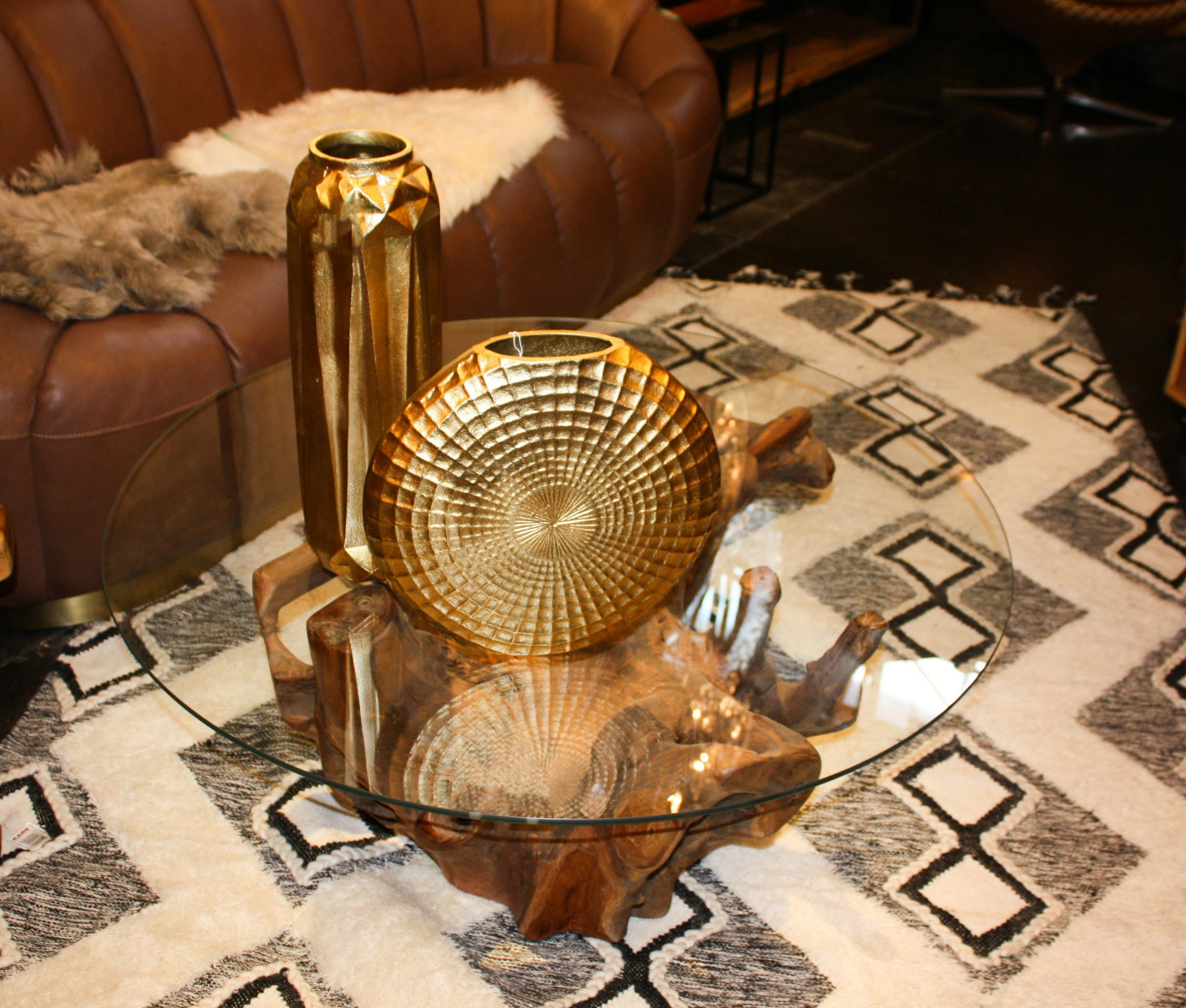 ROOTS - Table basse en teck flotté et verre