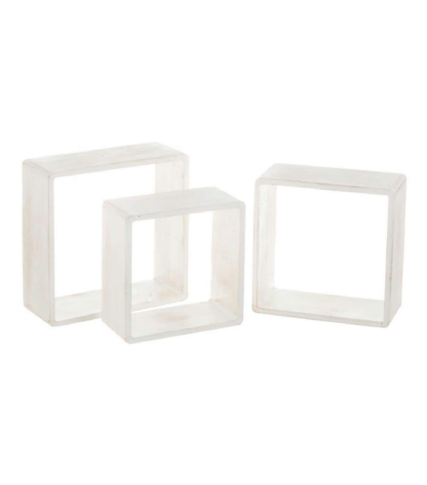 PAULOWNIA - Set de 3 Étagères Murales en Bois Blanchi - 30x30x12cm