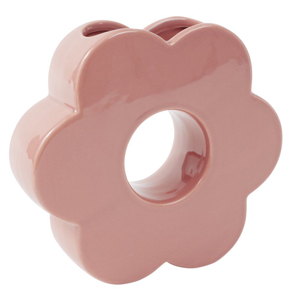 Vase en dolomite forme fleur 20xH18cm (2 modèles bleu ou rose)