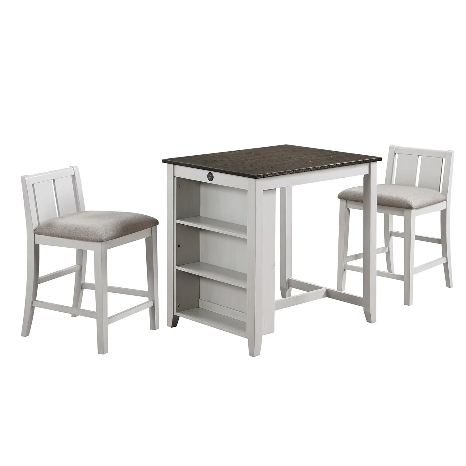 3 Piece Wooden Counter Height Dining Set with USB Outlet