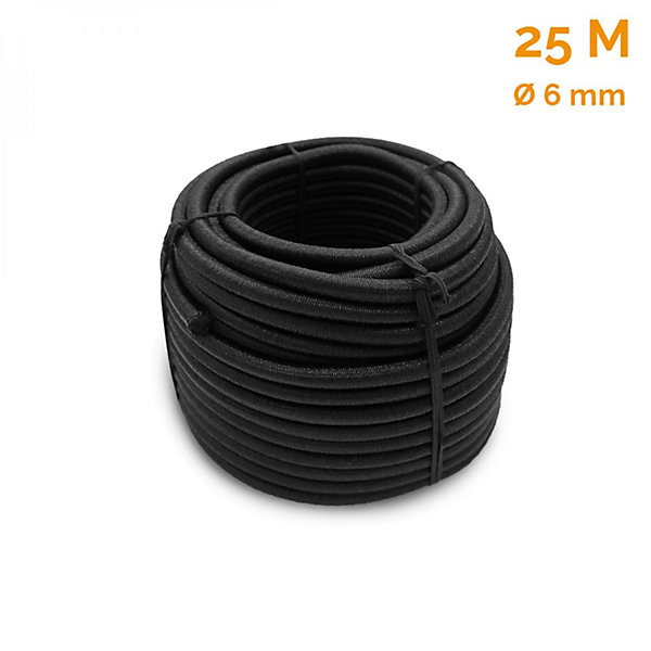 Bobine, rouleau de tendeur élastique - 25 mètres x 6 mm - Noir - Linxor