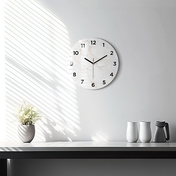 Horloge murale Wallfluent fi30 cm Avec chiffres Aiguilles noires Marbre élégant 1 pcs
