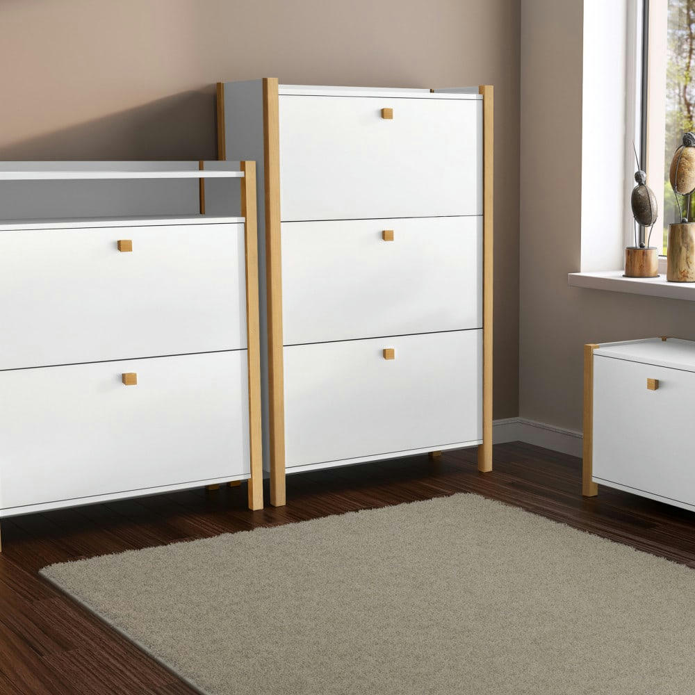 HANNOVER - Meuble à chaussures en bois 2 portes blanc