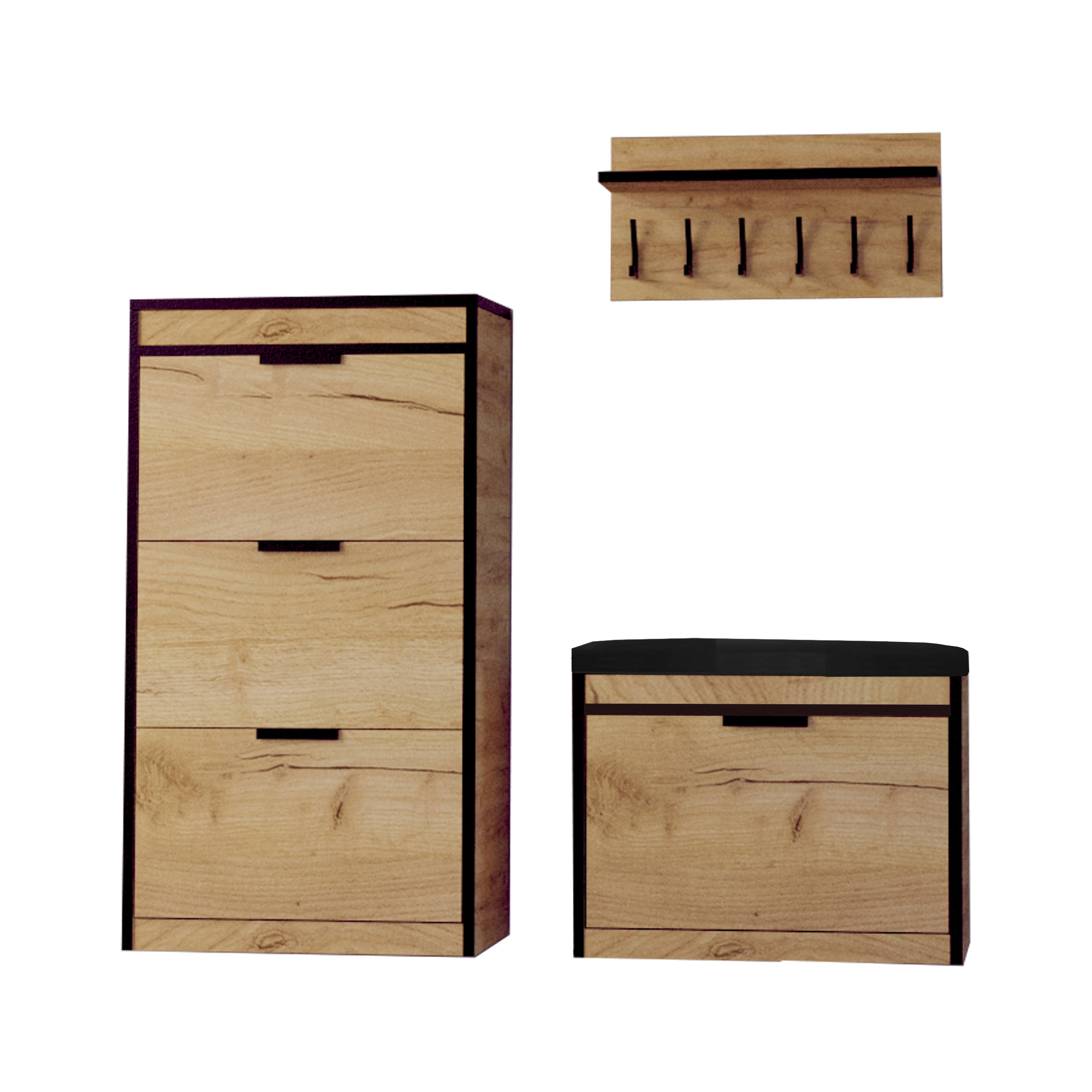 Zestaw Do Przedpokoju 13Wa11C Dąb Craft Złoty/Czarny/K 129X28X- Cm Welur