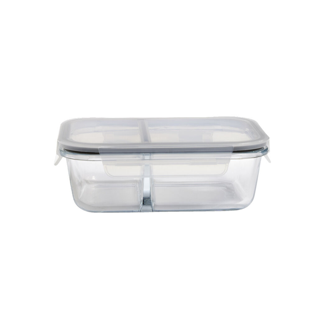 BoÎte alimentaire compartimentée en verre avec couvercle plastique 1,04L