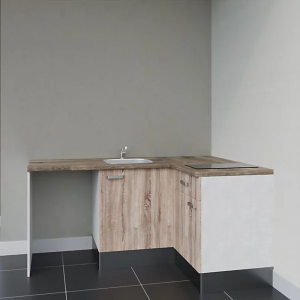 Kitchenette KA01 - 128 cm - Façades : Bois - Plan de travail : Bois - Crédences : Non - Evier
