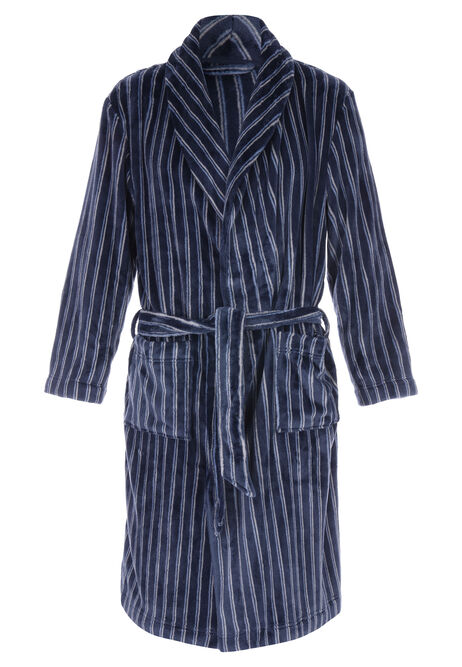 Mens Navy Stripe Shawl Collar Dressing Gown