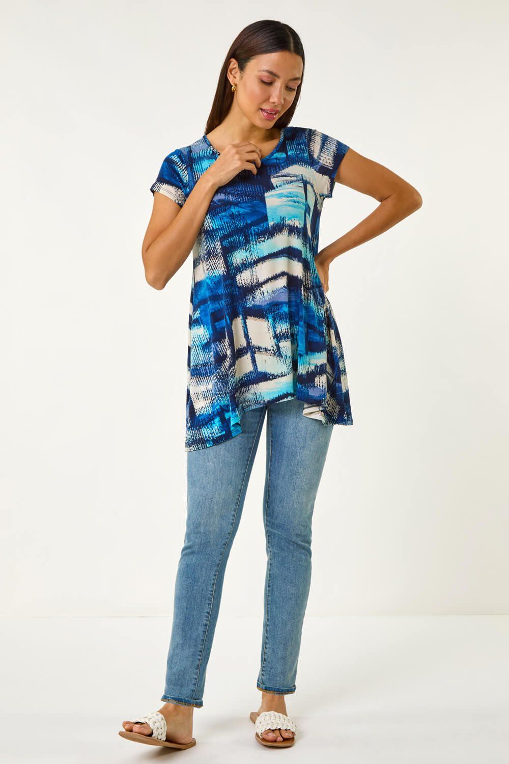 Roman Abstract Print Stretch Tunic Top
