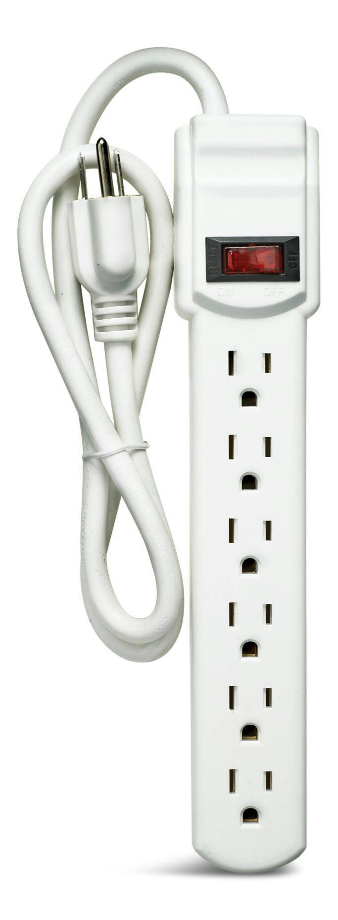 Certified 6-Outlet Power Bar, 3-ft cord, White