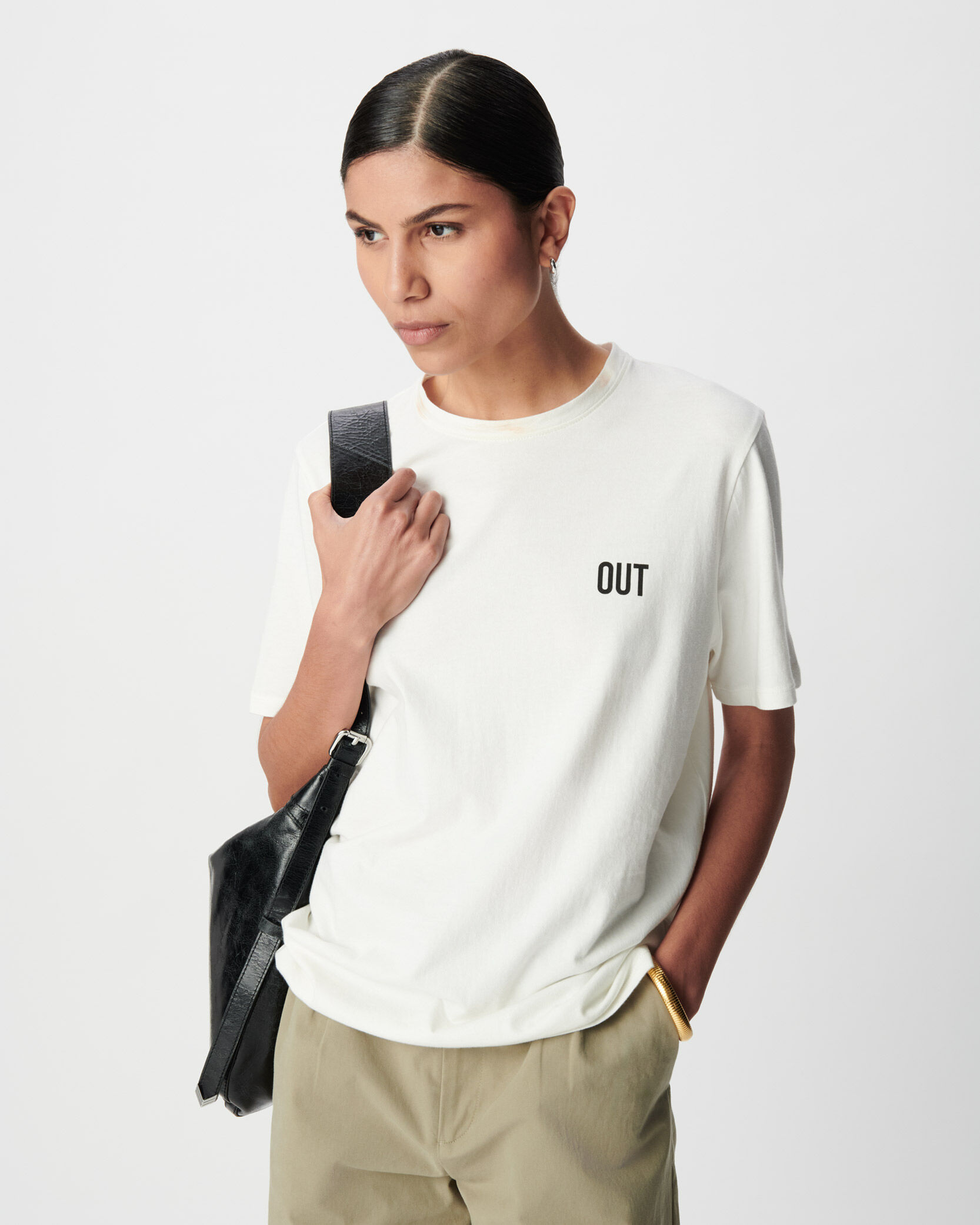 Tee-shirt col rond blanc coton bio message dos Femme