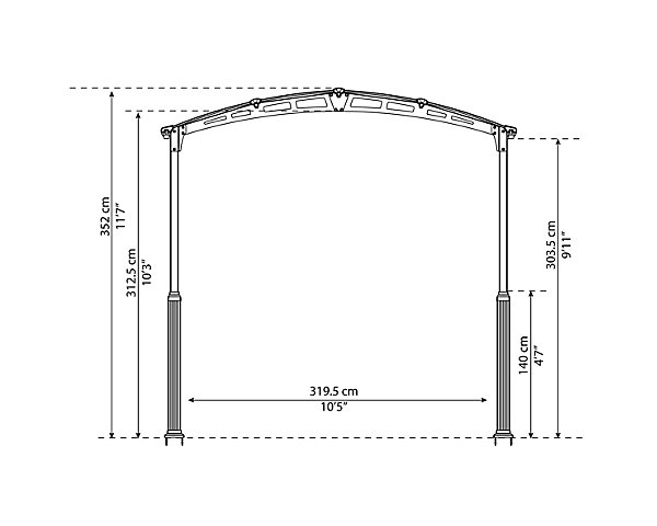 Carport Arcadia Alpine 64 gris anthracite toit arrondi 6,49 x 3,59 m