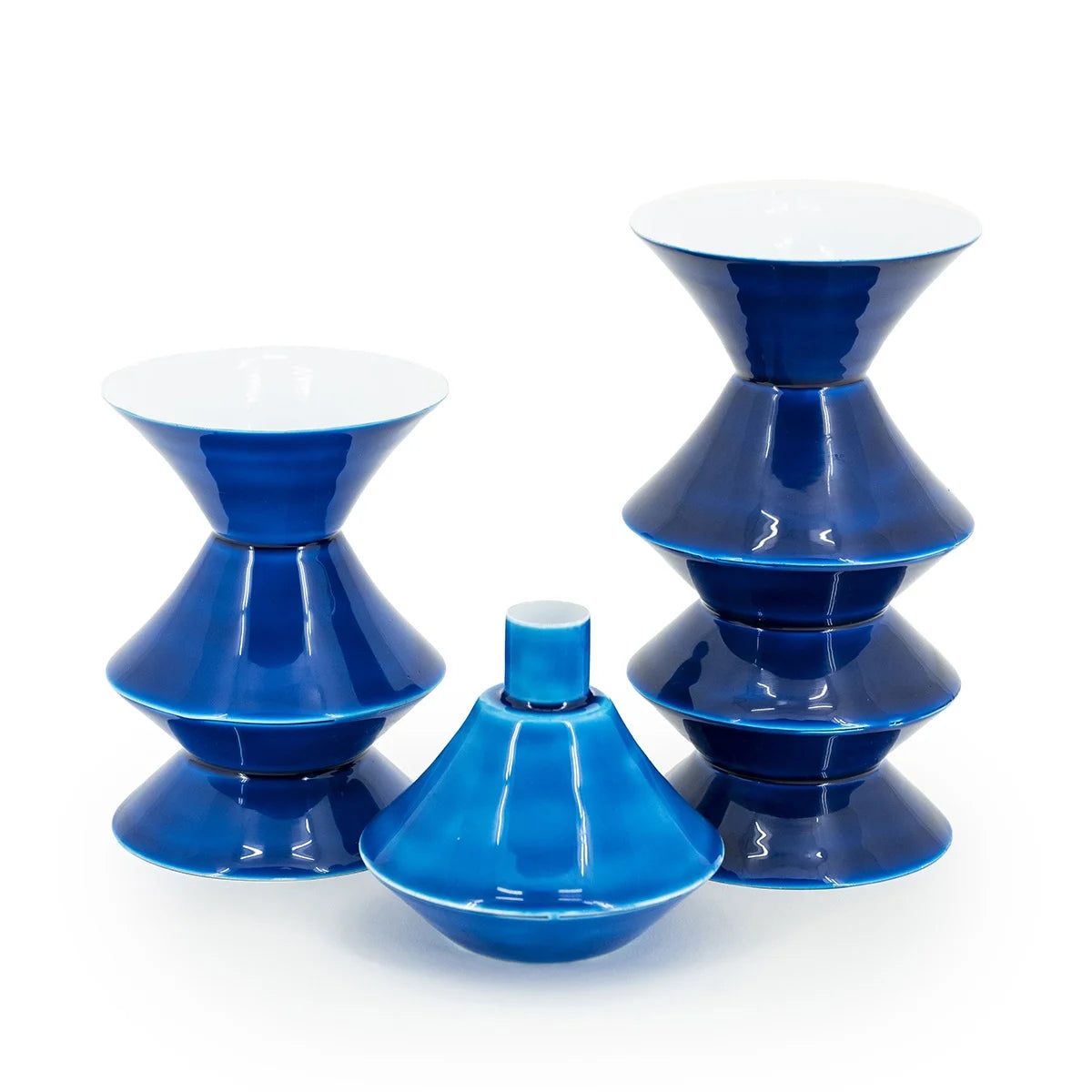 FurniLux Kaarsenhouder set van 3 yack - blauw - 10x10x19 cm