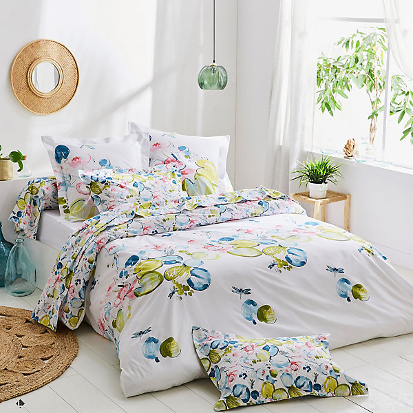 Housse de couette 200x200 cm percale coton NENUPHAR aqua