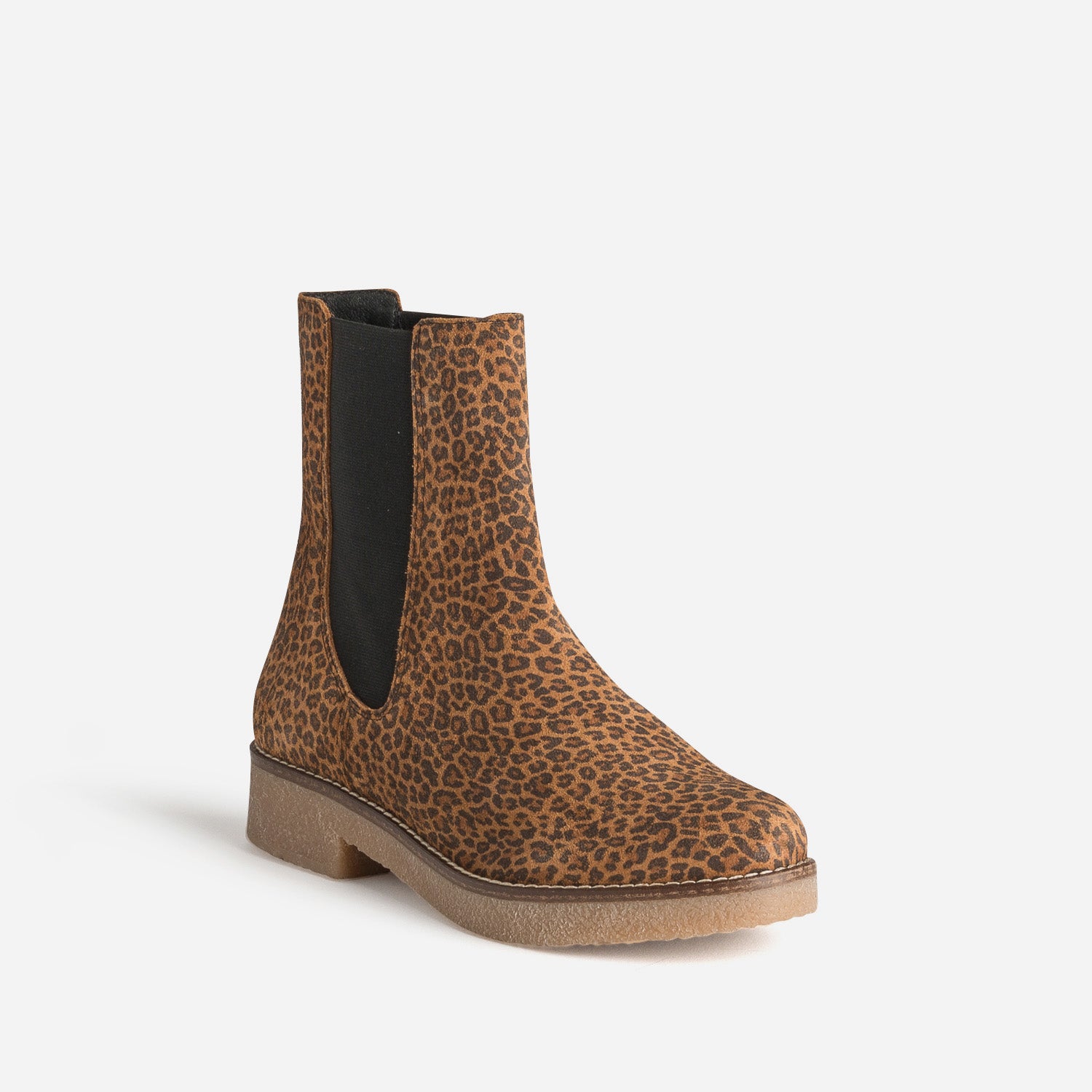 Chelsea boots camel cuir velours motif léopard