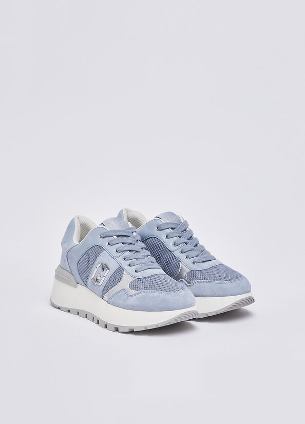 Sneakers platform in suede e mesh