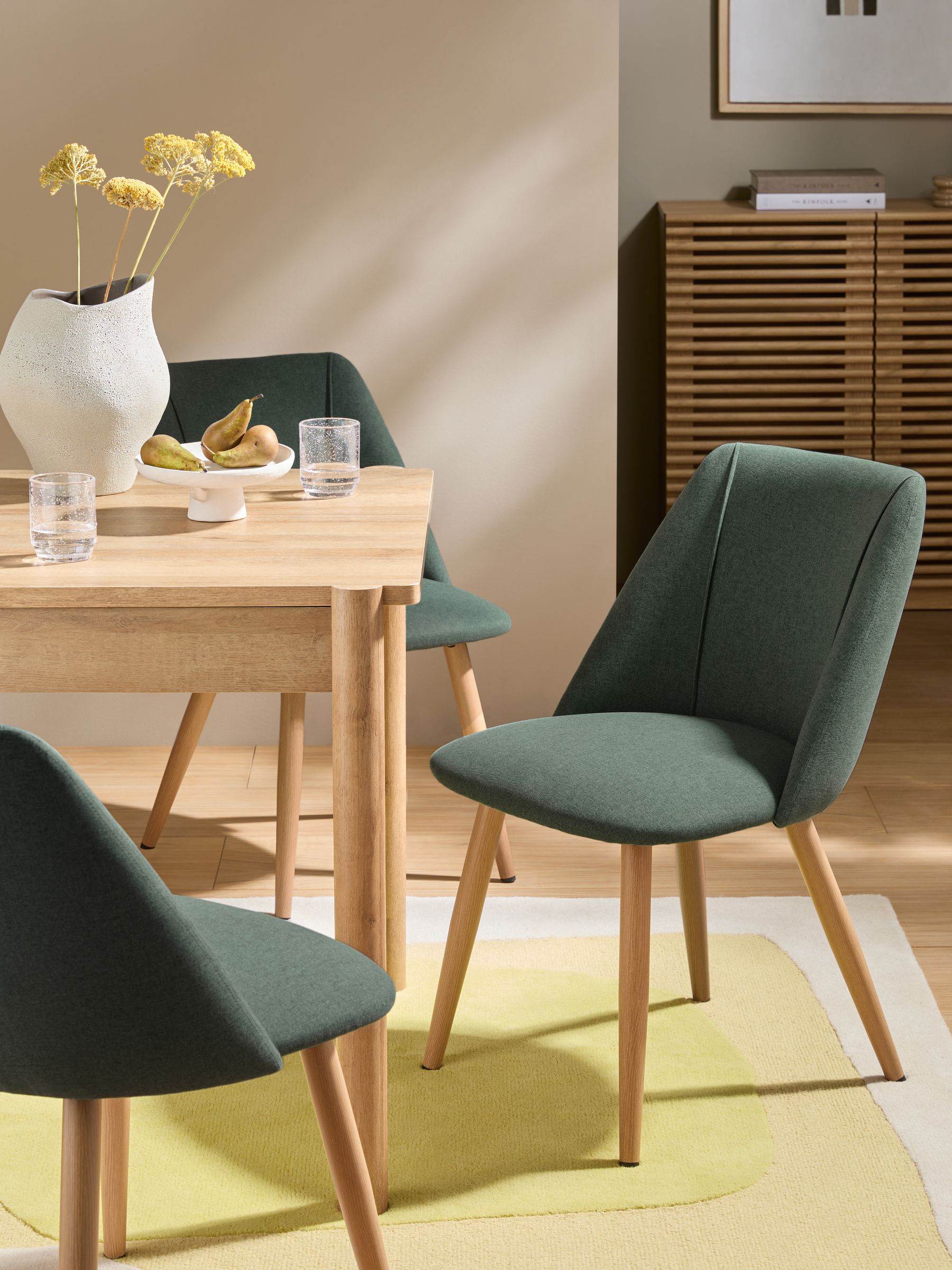 Set of 2 Lule Non Arm Dining Chairs in Bay Green and Oak Effect Legs