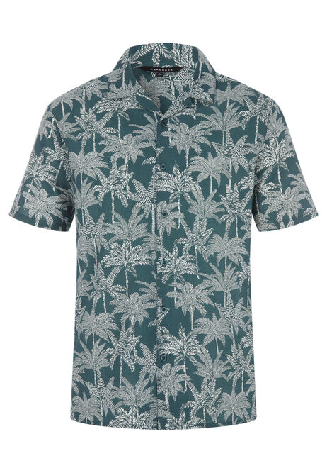 Mens Teal Palm Tree Cotton Shirt