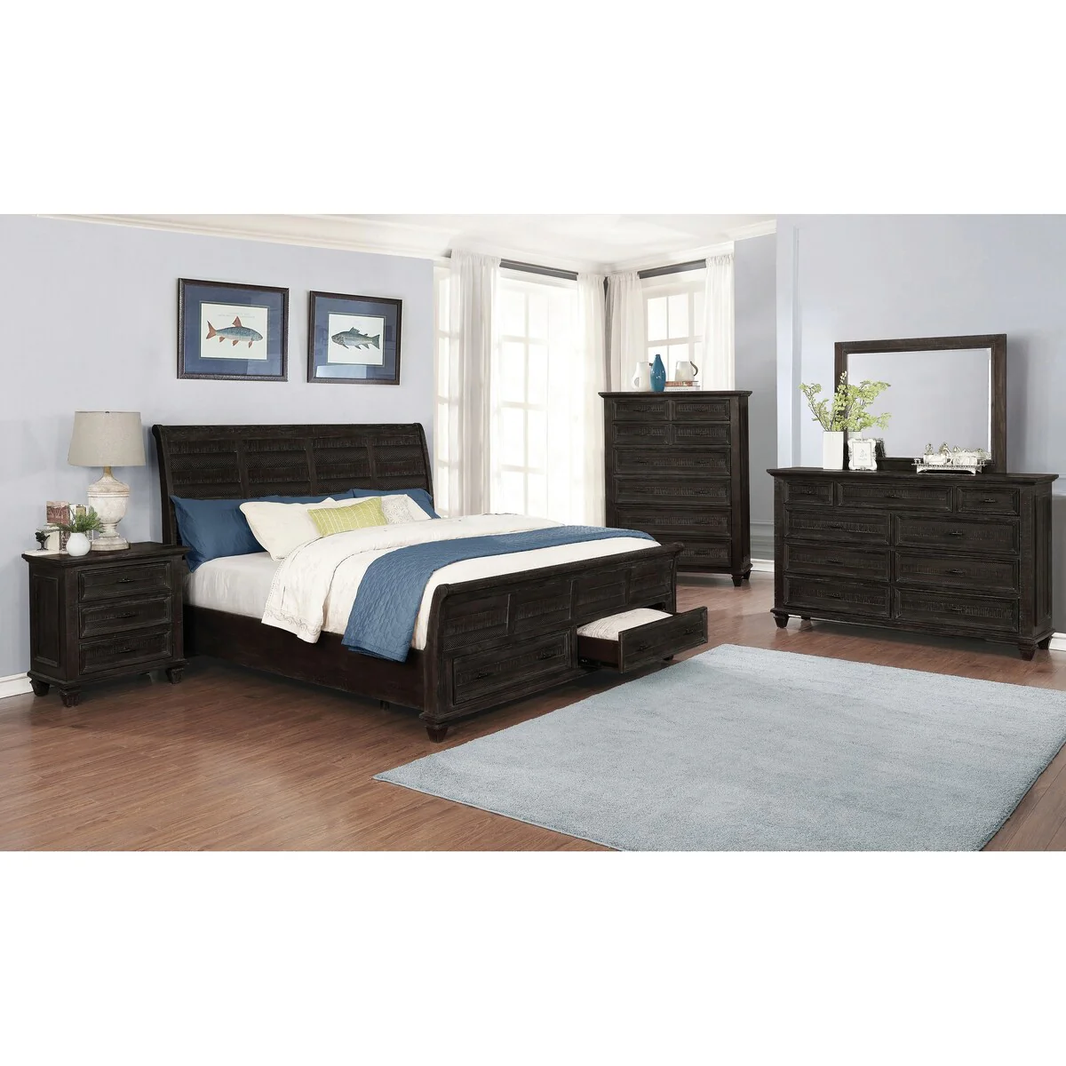 Minton Weathered Carbon 3-piece Storage Bedroom Set with Dresser