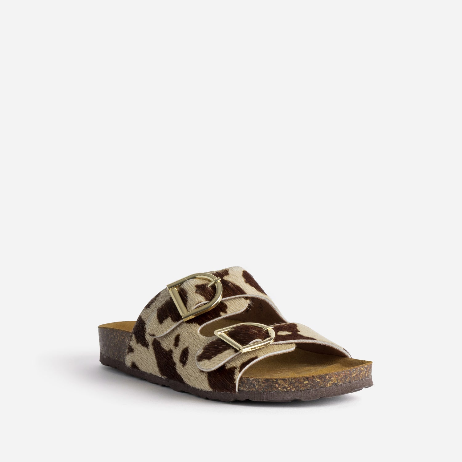 Mule beige cuir effet poulain motif vache
