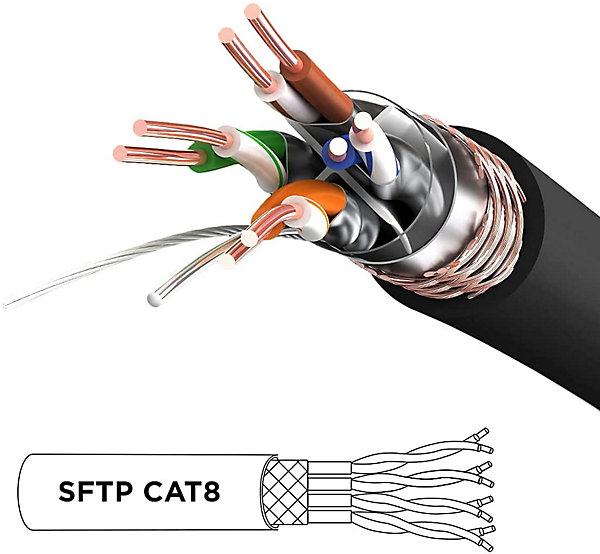CAT8 BK 1m Câble Ethernet SFTP 2000MHz Transmission de données 40Gb Réseau LAN Internet Connecteurs en or RJ45 Duronic