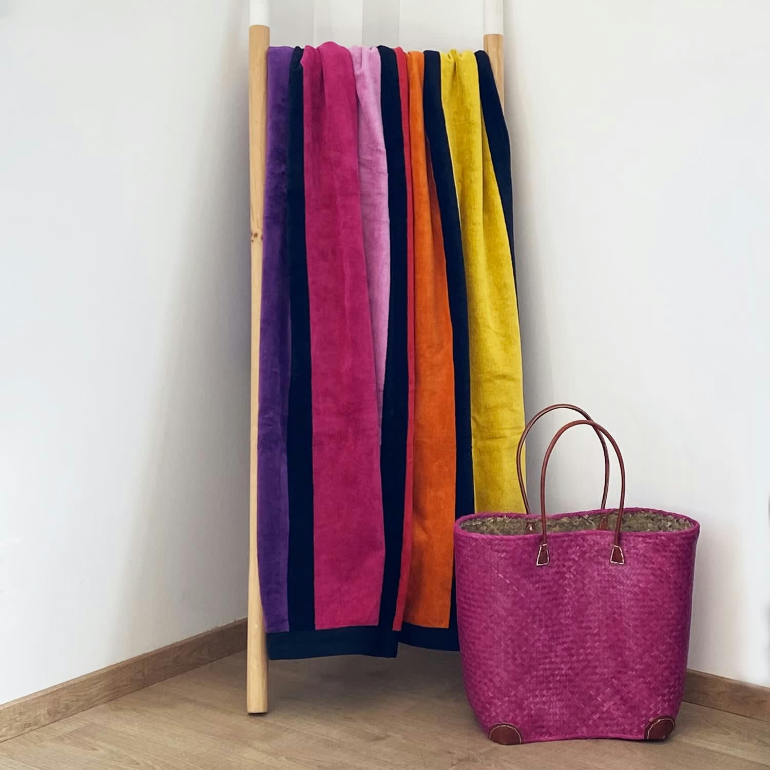 PLAGE - Serviette de plage éponge velours Jacquard Happy chic 140x180