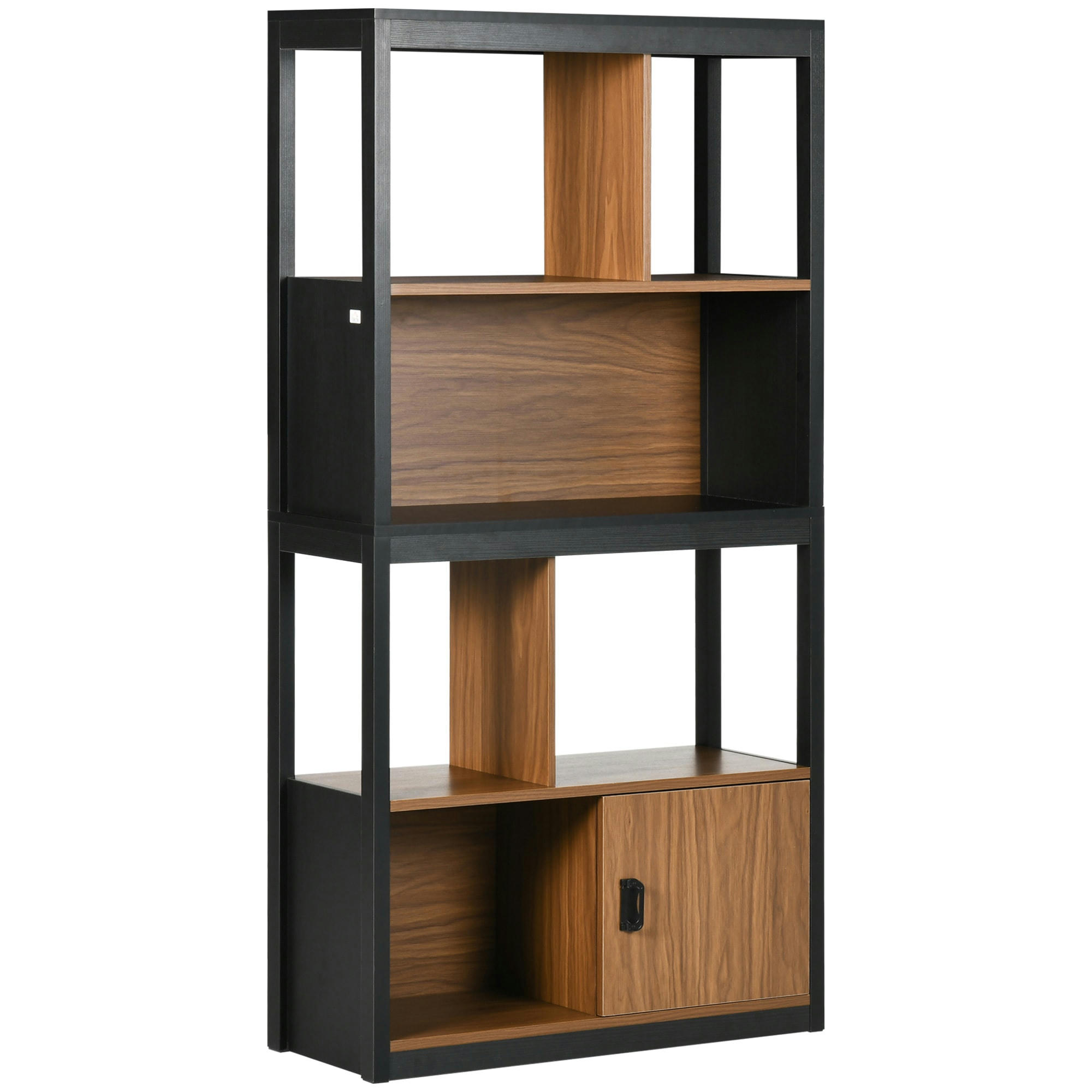 - Bibliothèque style industriel étagères niches porte aspect bois noir