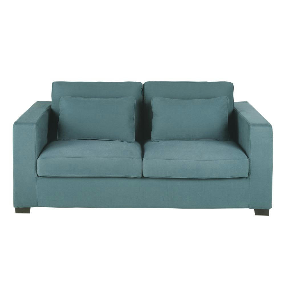 Milano - Canapé 2/3 places en coton et lin bleu canard