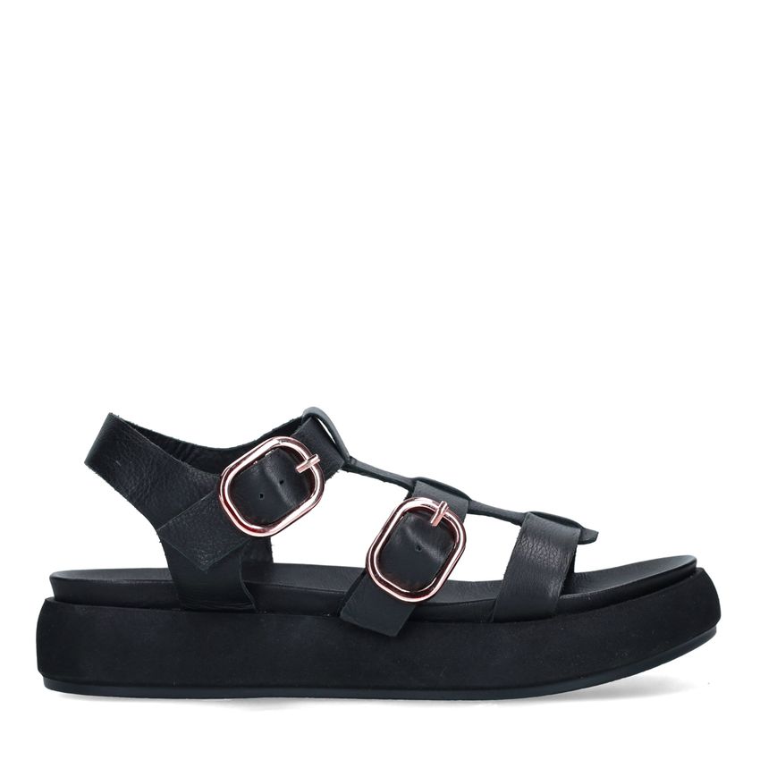 Manfield Zwarte leren sandalen