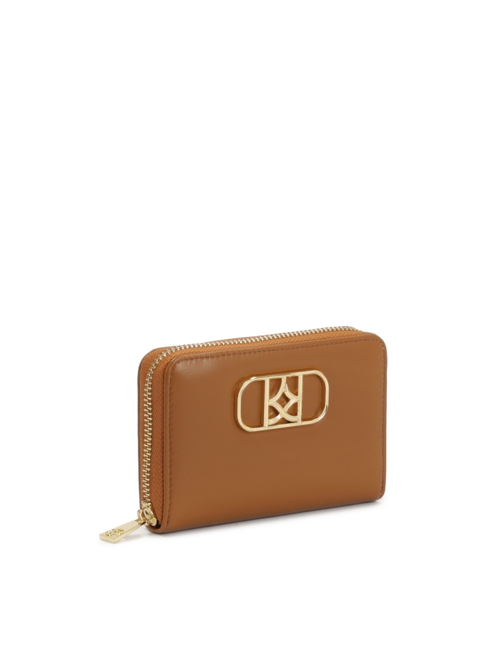 Light brown wallet with decorative monogram