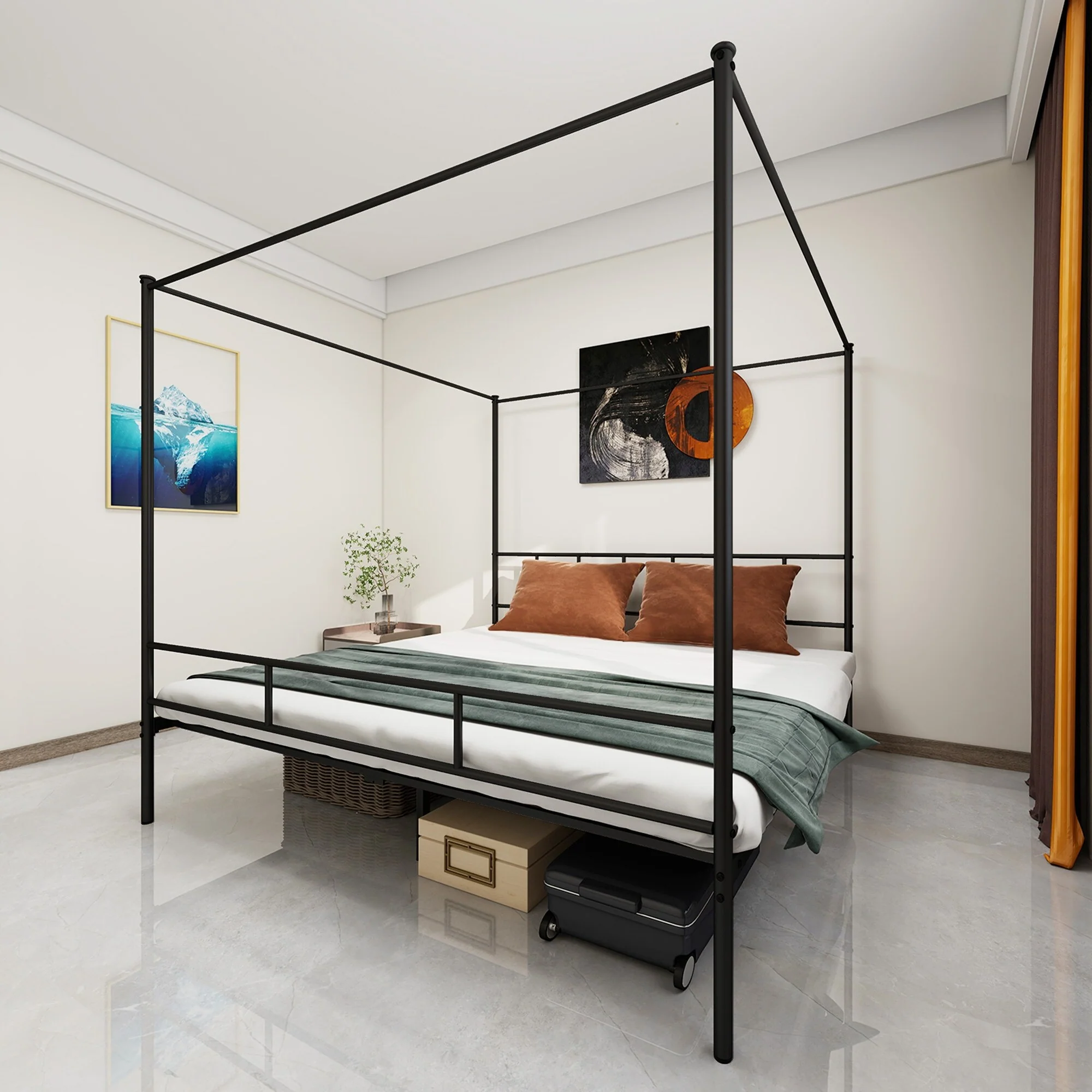 King Bed Frame Metal Canopy Four Poster Bed Frame