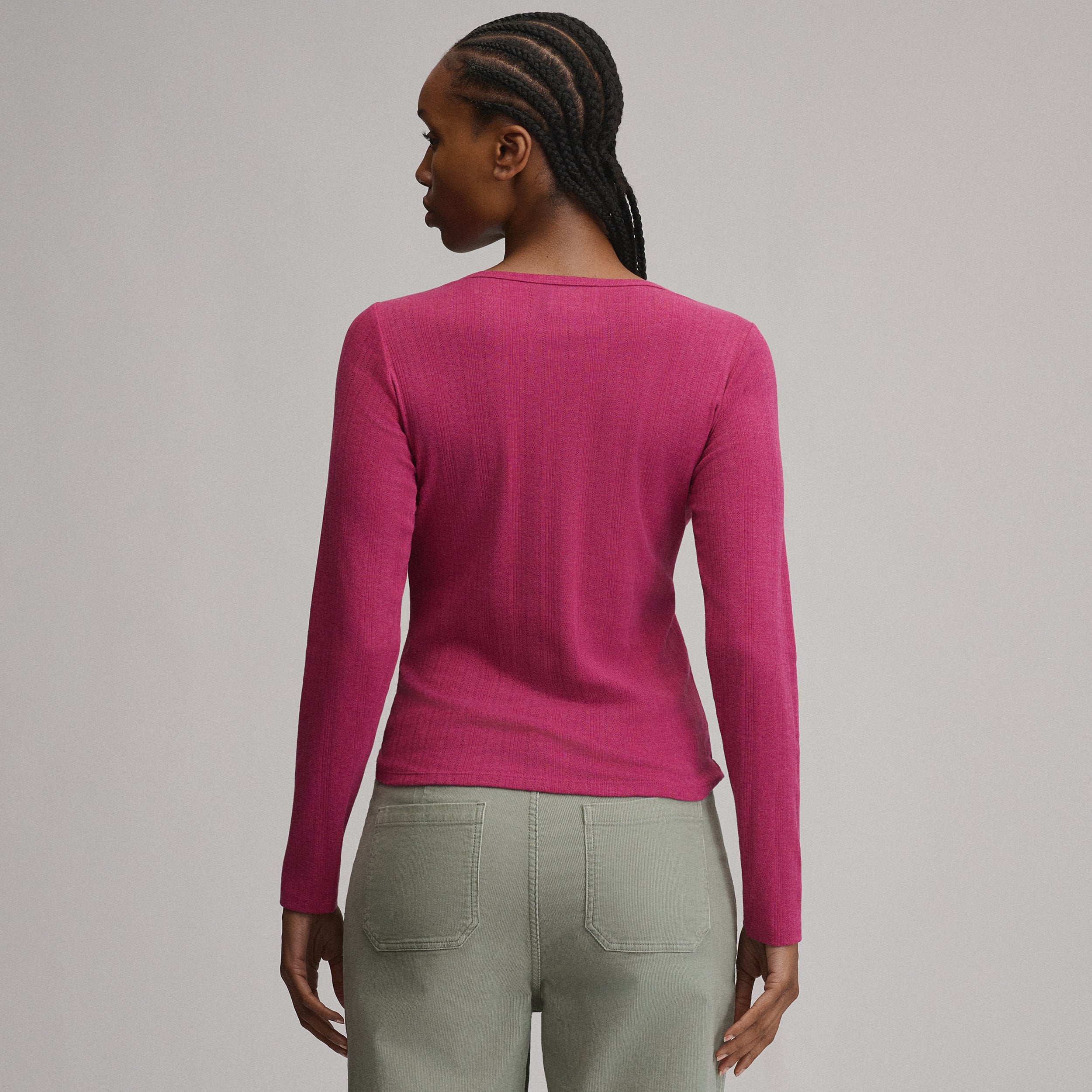 Women's Pointelle Notch-Neck Long-Sleeve Crew