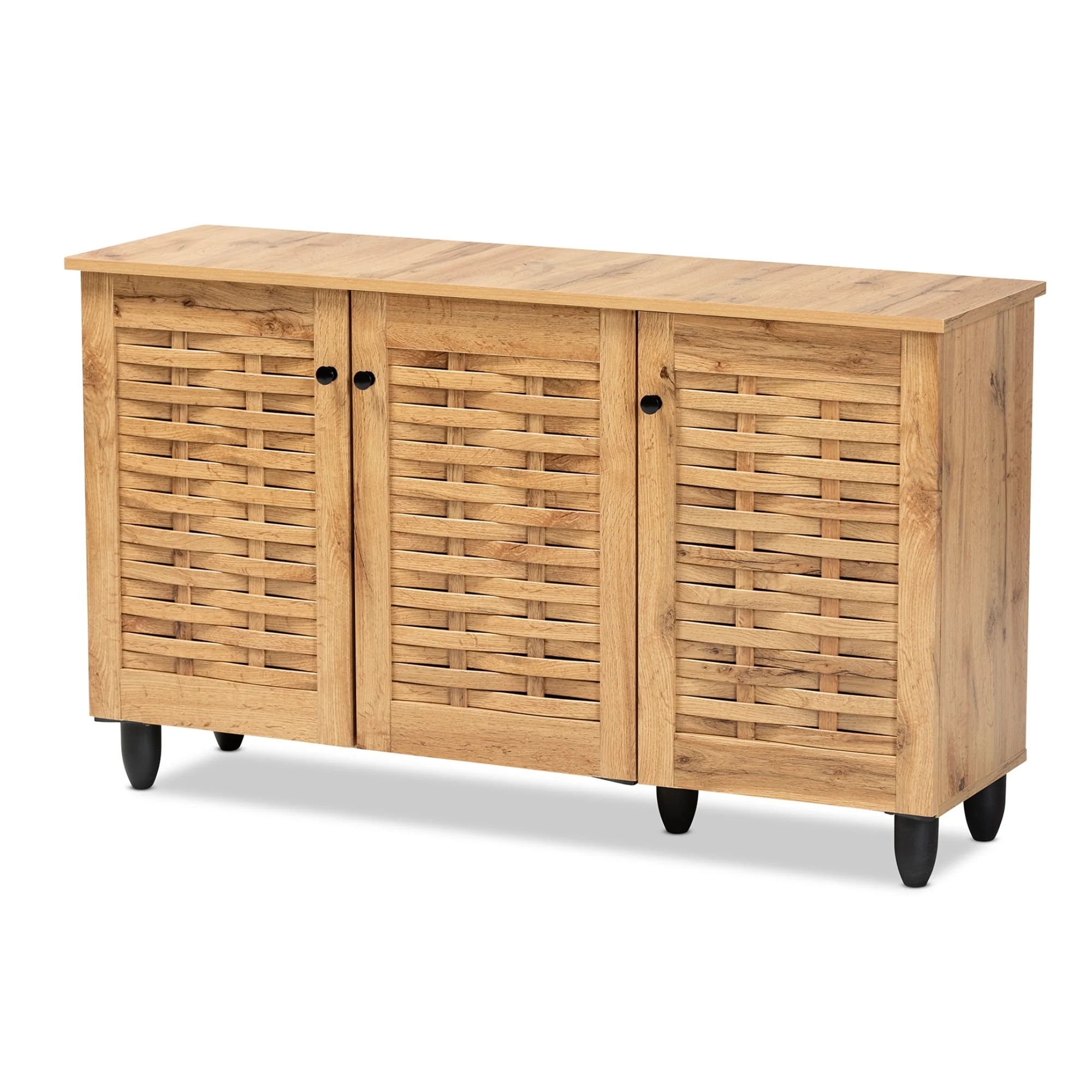 Winda Modern Oak Brown Finished Wood 3-Door Shoe Cabinet