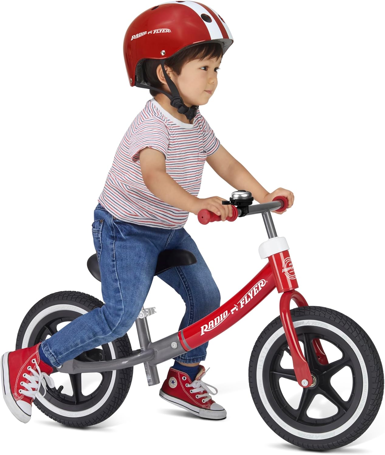 Radio Flyer Air Ride Balance Bike, Red, for Kids Ages 1.5-5, Pedal Free for Quick Learning, Rubber Air Tires, Adjustable Seat, Foot Rest, Ringing Bell, Kid & Toddler Balance Bikes (Amazon Exclusive)