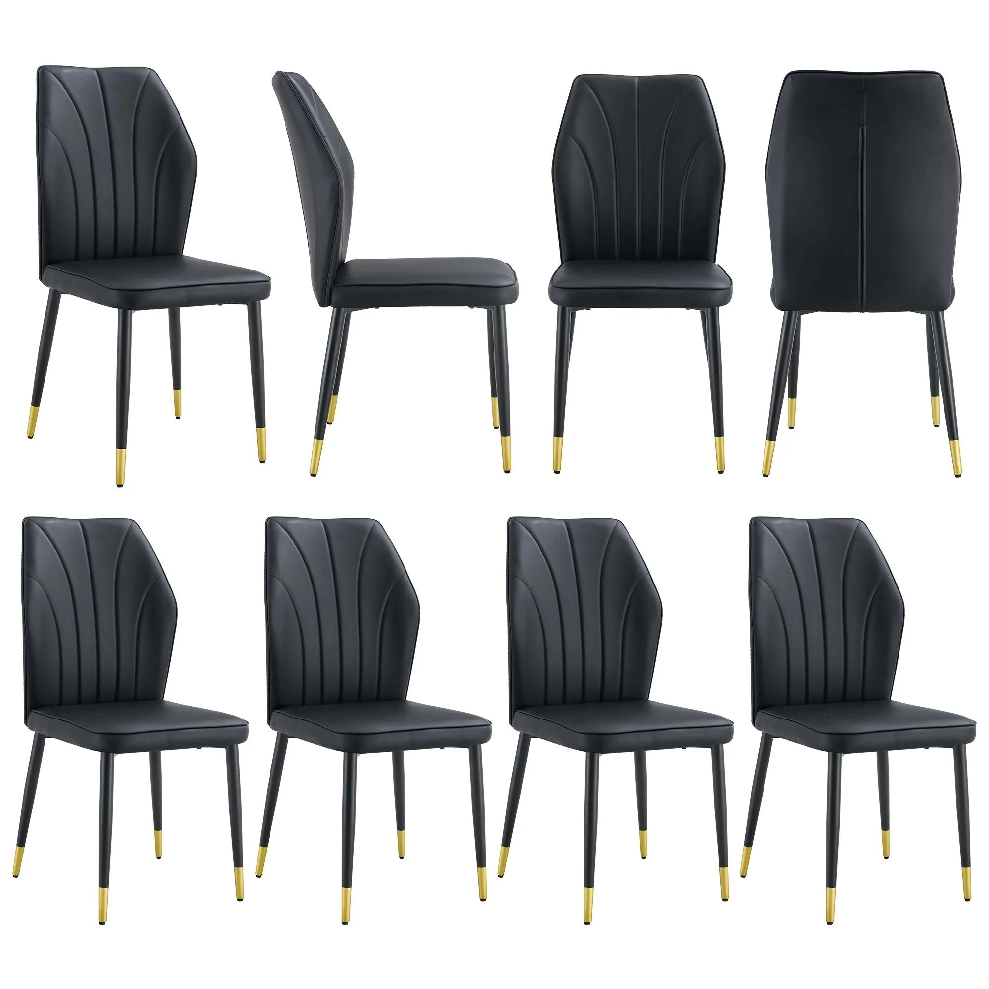 8 Modern Dining Chairs With Stylish Pu Patterned Backrest And Black Metal Legs For Kitchen, Bedroom And Office