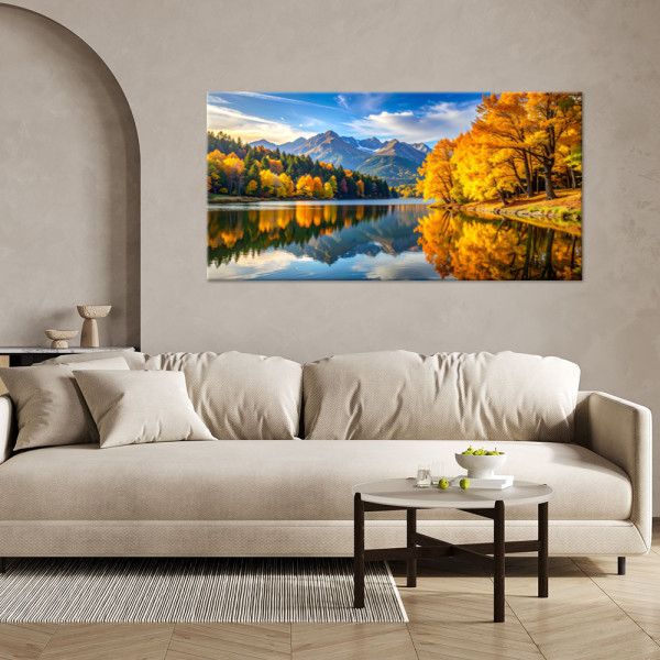 Obraz do salonu sypialni, Pejzaż jesienny jezioro góry natura 80x40
