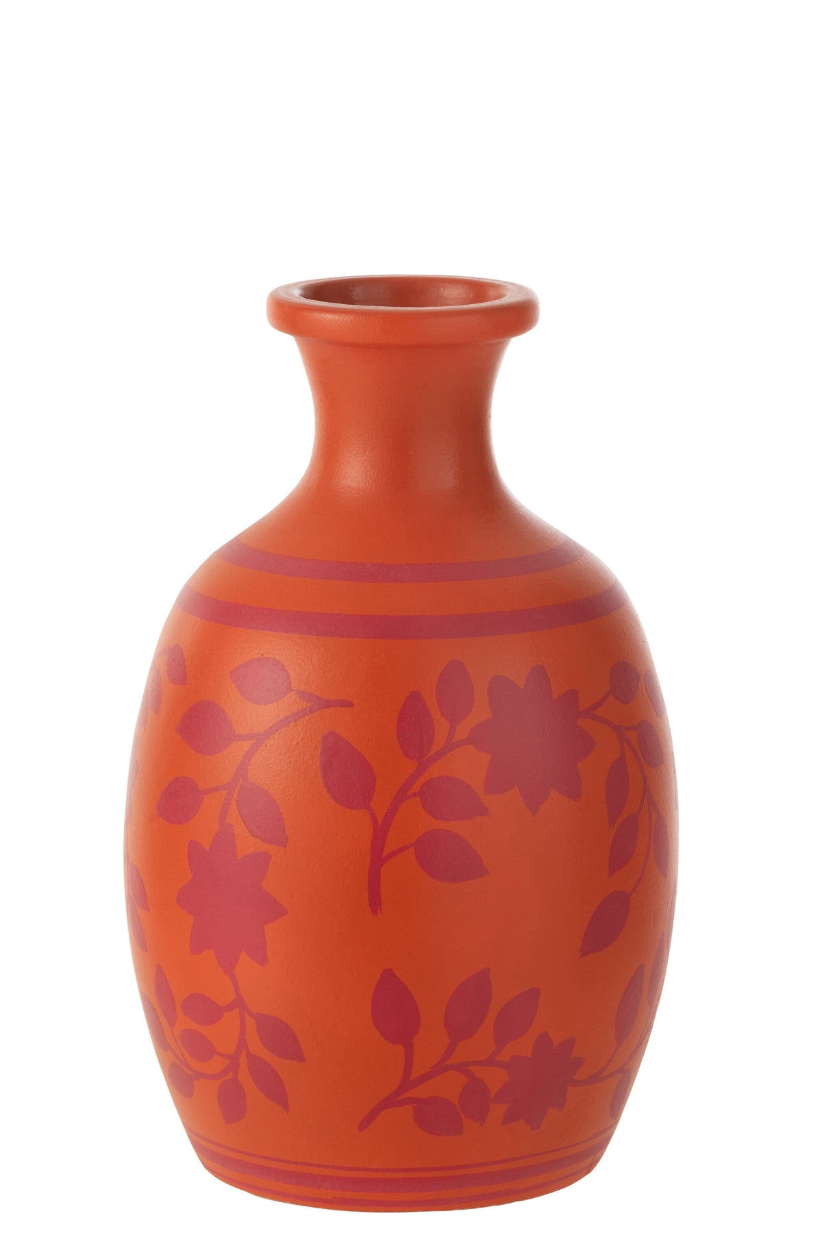 J-Line vaas Bladeren/Bloemen   Lijnen - keramiek - oranje/roze - 38 cm hoog