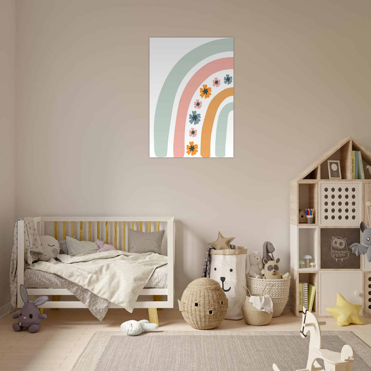 Artfulprints Poster Regenboog met bloemen I  - 70x100 cm - Meerkleurig