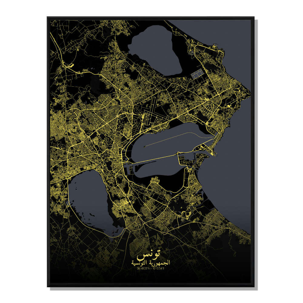 TUNIS - Affiche Tunis Carte Nuit 40x50