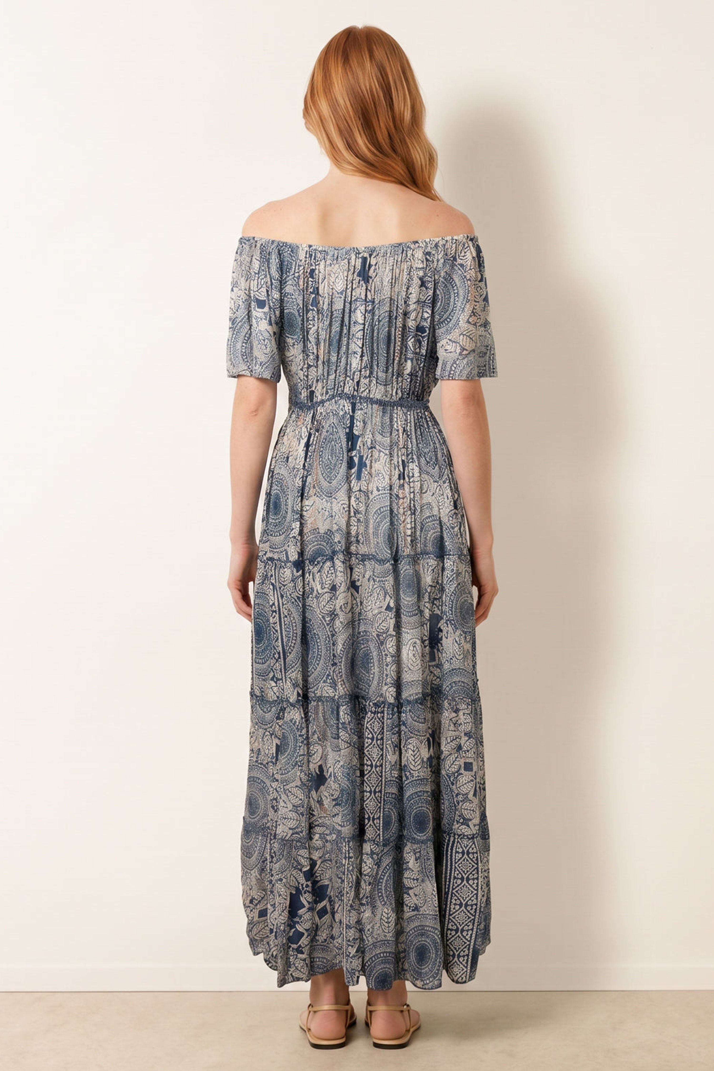 Blue Vanilla Navy Tie Front Bardot Maxi Dress
