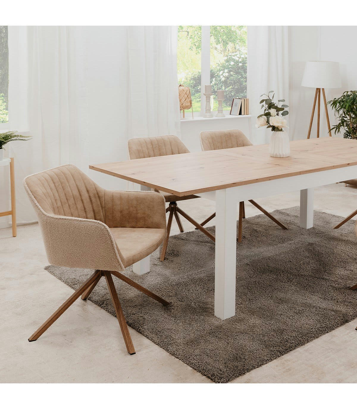 RAY - Lot de 2 Chaises Beige en Tissu Bouclette - L60 cm