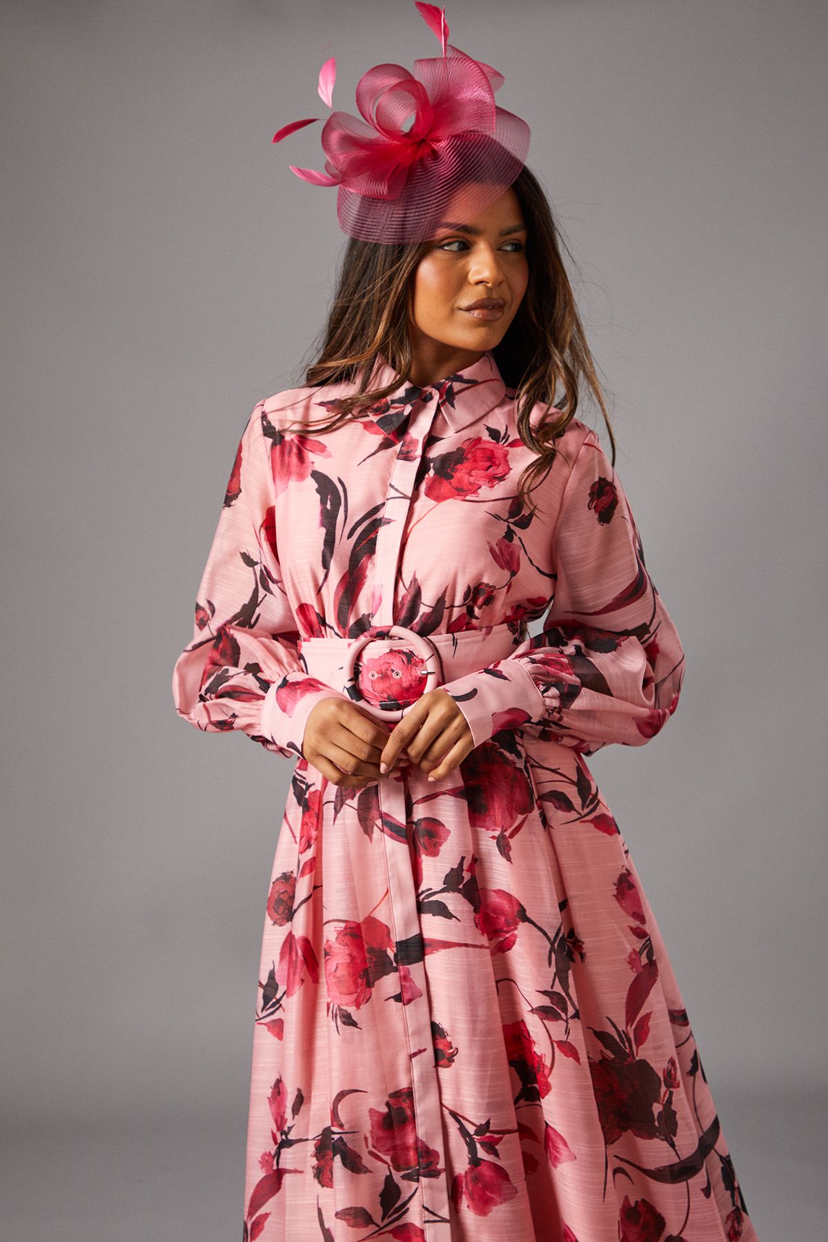 Coast Petite Printed Organza Long Sleeve Midi Dress