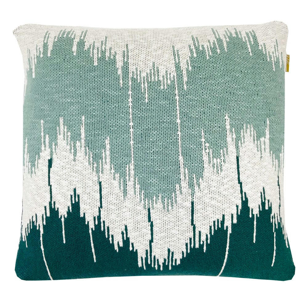 VAGUE - Coussin vague tricoté vert 50x50