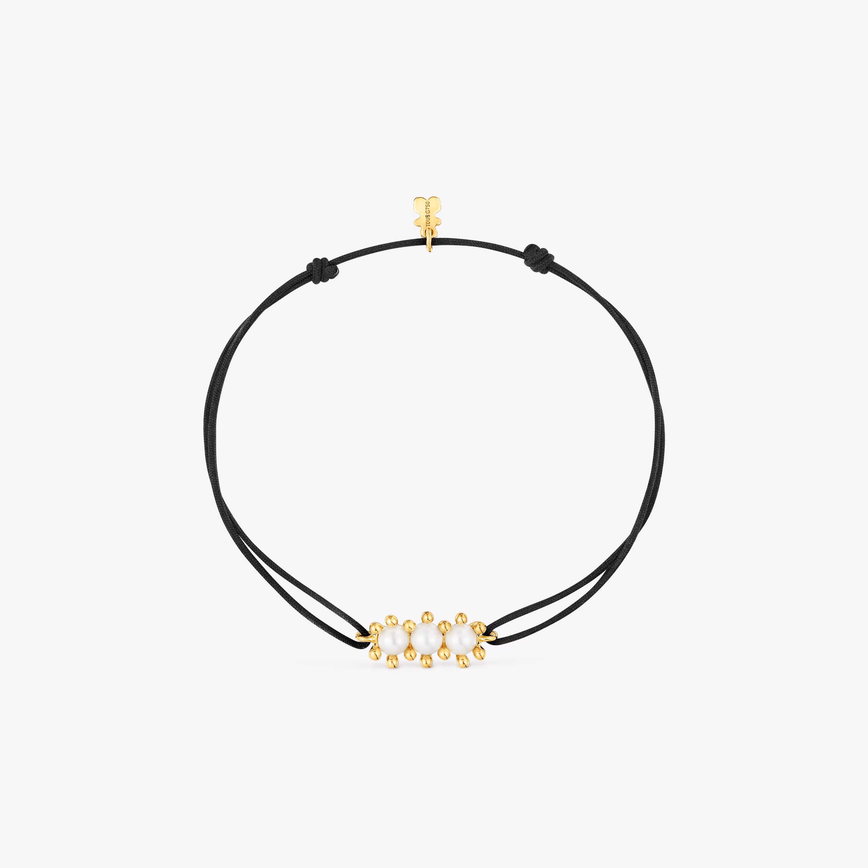 Pulsera de oro, perlas cultivadas y nylon negro Daisy