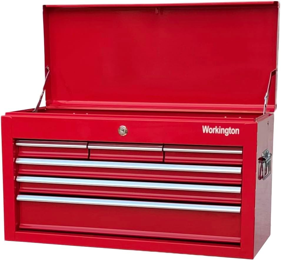 Workington Portable Metal Tool Chest with 6 Drawers, 24 6-Drawer Tool Chest Cabinet with Ball Bearing Drawer Slides, Steel Tool Storage Box Organizer 4005 Red