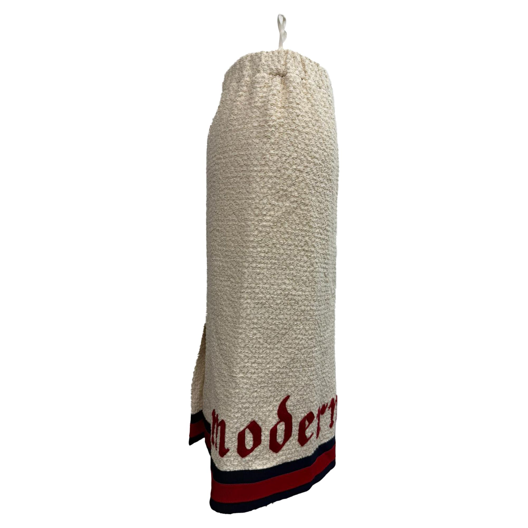 Gucci Preloved Modern Future Embroidered Pencil Skirt in Cream Tweed