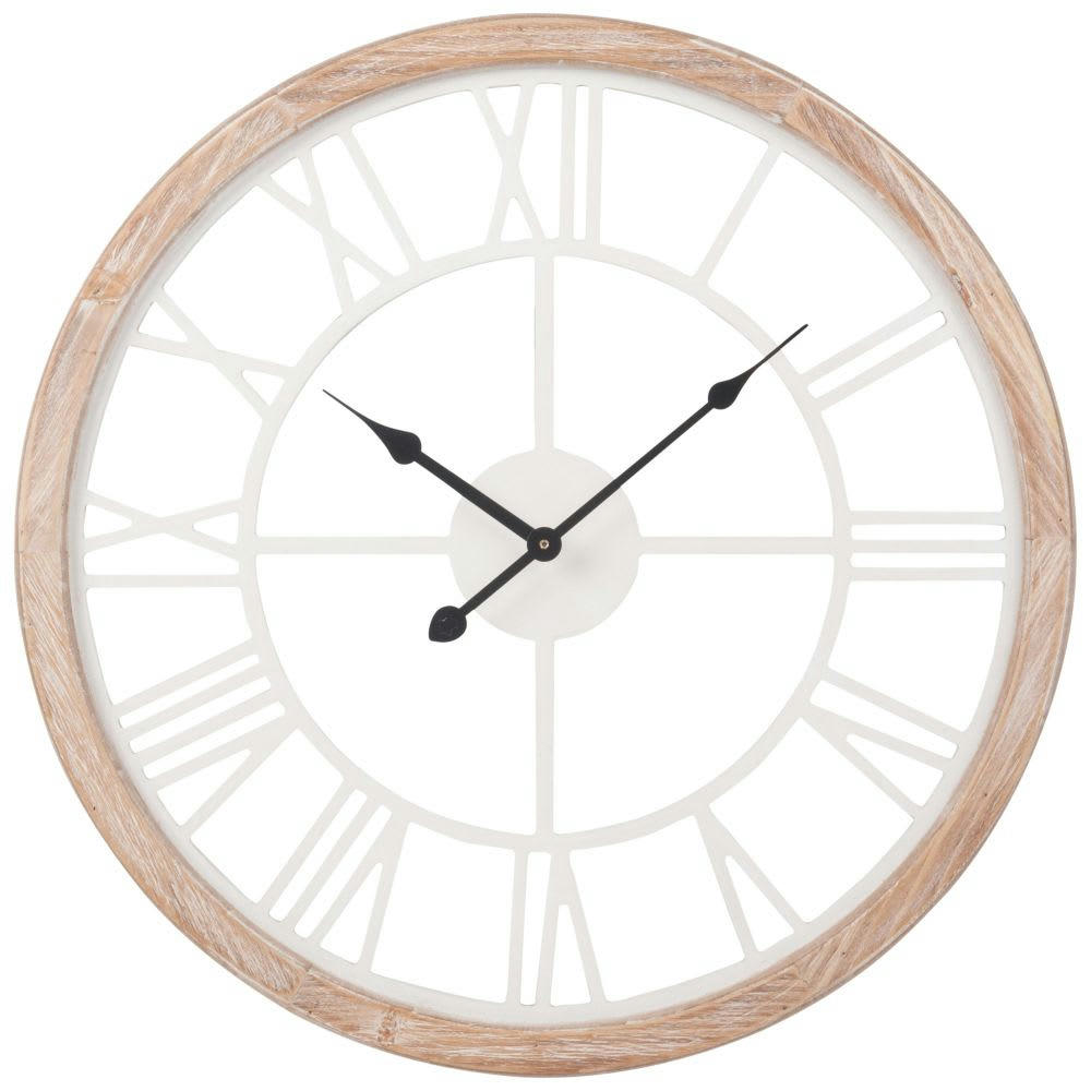 MONTROY - Horloge murale blanche et coloris naturel H50