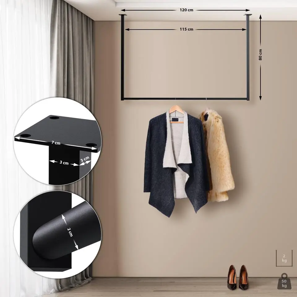 CLP Kledingrek Fenton 80x120x7 cm - zwart