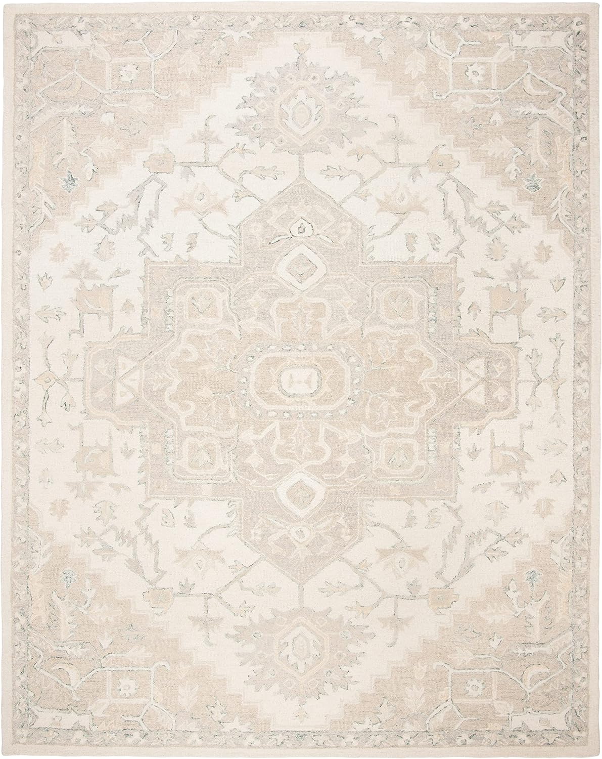 SAFAVIEH Area Rug 8x10 - Micro-Loop Collection - Large - Ivory & Beige, Handmade Wool, Shabby Chic Design, Ideal for Living Room, Bedroom, Office, Dining Space (MLP503B)