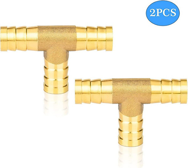 CODEKEY Lot de 2 Pièces 10 mm T connecteur de tuyau d'air comprimé, raccords de tuyau en T à 3 voies en laiton